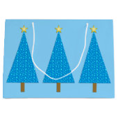 Blauwe sterren moderne kerstboom large cadeautasje (Voorkant)