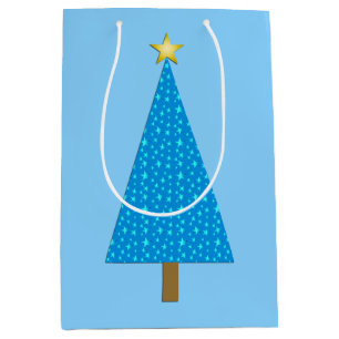 Blauwe sterren moderne kerstboom medium cadeauzakje