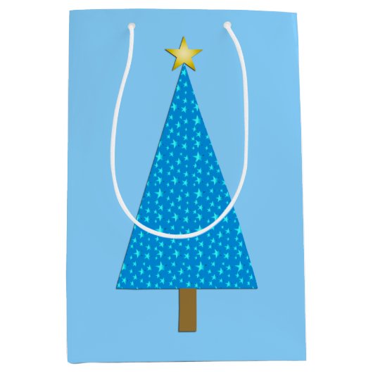 Blauwe sterren moderne kerstboom medium cadeauzakje (Voorkant)