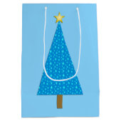 Blauwe sterren moderne kerstboom medium cadeauzakje (Achterkant)