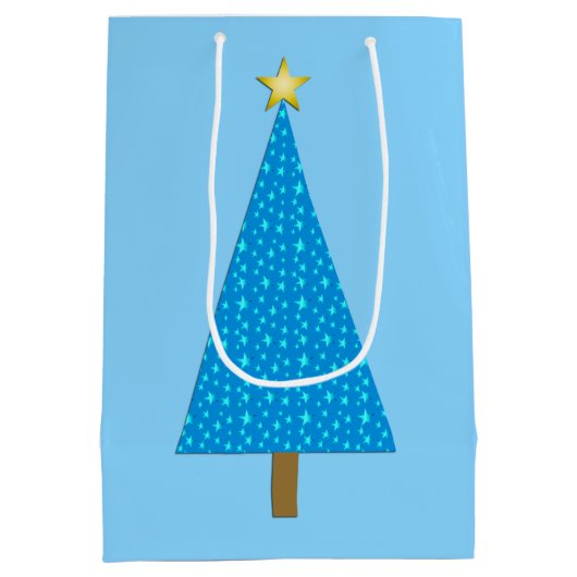 Blauwe sterren moderne kerstboom medium cadeauzakje (Achterkant)