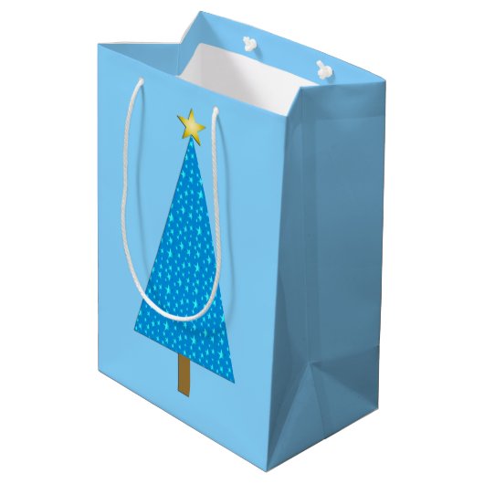 Blauwe sterren moderne kerstboom medium cadeauzakje (Achterkant Gekanteld)
