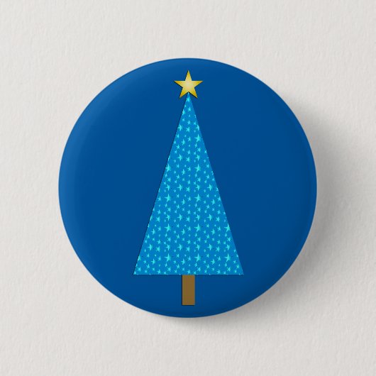 Blauwe sterren moderne kerstboom ronde button 5,7 cm (Voorkant)