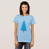 Blauwe sterren moderne kerstboom t-shirt (Voorkant volledig)