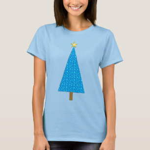 Blauwe sterren moderne kerstboom t-shirt