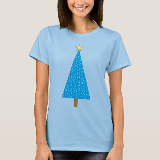 Blauwe sterren moderne kerstboom t-shirt (Voorkant)