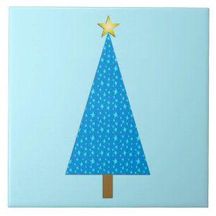 Blauwe sterren moderne kerstboom tegeltje
