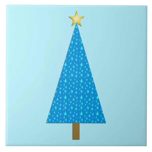 Blauwe sterren moderne kerstboom tegeltje (Voorkant)