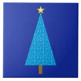 Blauwe sterren moderne kerstboom tegeltje