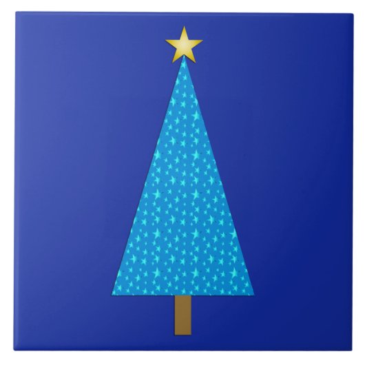 Blauwe sterren moderne kerstboom tegeltje (Voorkant)