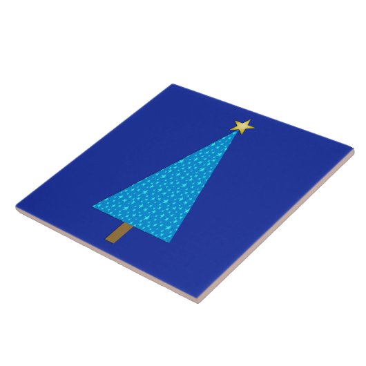 Blauwe sterren moderne kerstboom tegeltje (Zijkant)