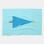 Blauwe sterren moderne kerstboom theedoek (Horizontaal)