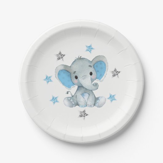 Blauwe sterren, Olifant Bord 4 Baby shower, Verjaa (Voorkant)