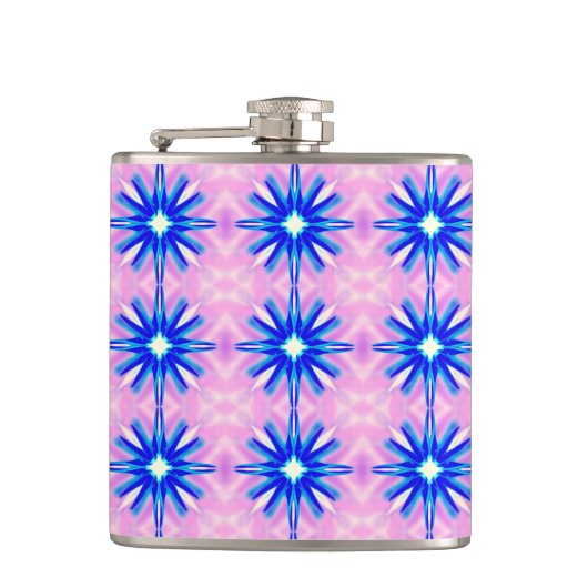 blauwe sterren op de roze kolf heupfles (Voorkant)