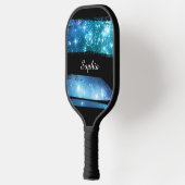 Blauwe sterren penseelstreken, witte scriptnaam pickleball paddle (Links)