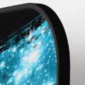 Blauwe sterren penseelstreken, witte scriptnaam pickleball paddle (Links Detail)