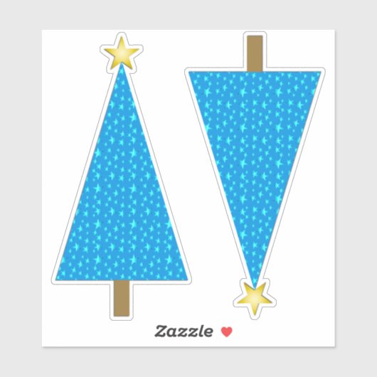 Blauwe sterren Retro moderne kerstboom Sticker (Vel)