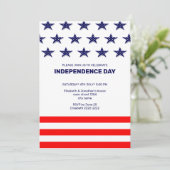 Blauwe sterren Rode strips 4 juli uitnodiging (Staand voorkant)
