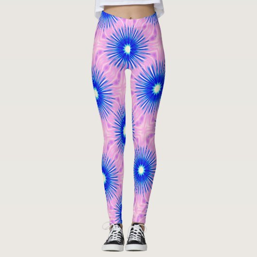 blauwe sterren roze leggings (Voorkant)