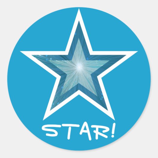 Blauwe sterren 'STAR', rond sticker blauw (Voorkant)