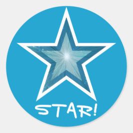 Blauwe sterren 'STAR', rond sticker blauw