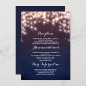 Blauwe Sterren String Lights Bruiloft Informatie Informatiekaartje (Voorkant / Achterkant)