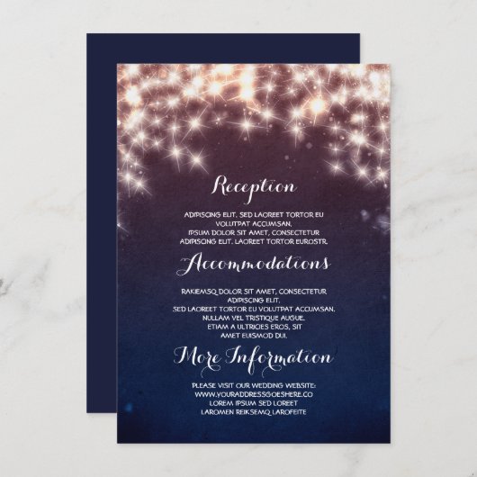 Blauwe Sterren String Lights Bruiloft Informatie Informatiekaartje (Voorkant / Achterkant)