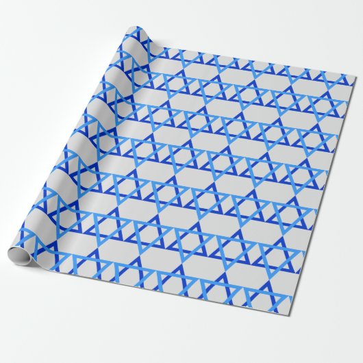 Blauwe sterren van David Happy Hanukkah-pakpapier Cadeaupapier (Uitgerold)