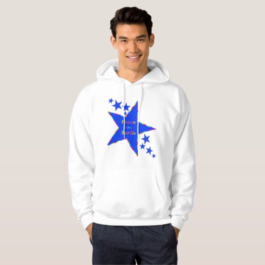 Blauwe sterren Vrede op Aarde, Hoodie Shirt (Voorkant volledig)