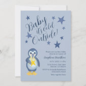 Blauwe sterren Winter Penguin Baby shower Kaart (Voorkant)