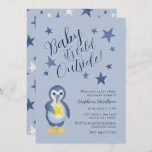 Blauwe sterren Winter Penguin Baby shower
