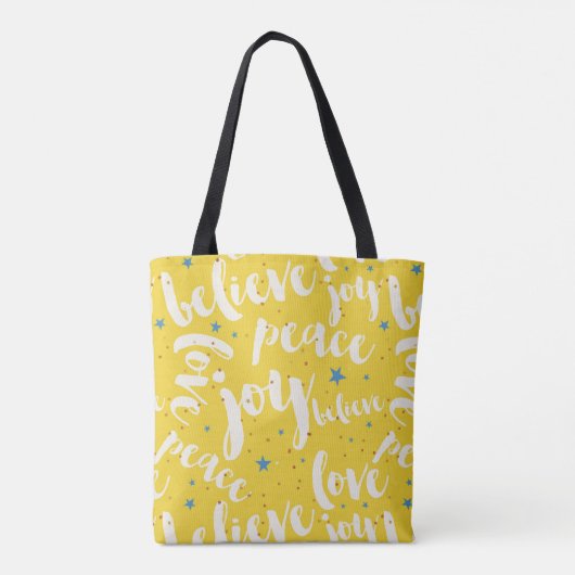 Blauwe Sterren Wit Tekstontwerp Tote Bag (Achterkant)