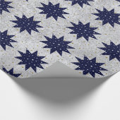 Blauwe sterren & witte sterren & dunne gouden ster cadeaupapier (Hoek)