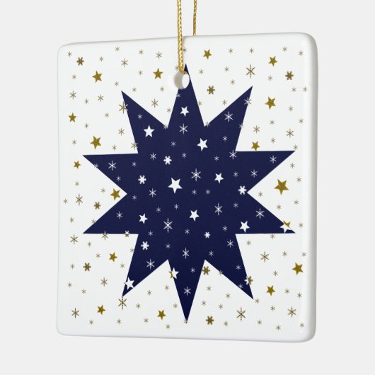 Blauwe sterren & witte sterren & dunne gouden ster keramisch ornament (Links)