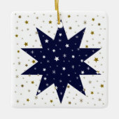 Blauwe sterren & witte sterren & dunne gouden ster keramisch ornament (Voorkant)