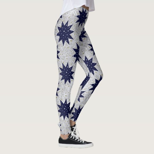 Blauwe sterren & witte sterren & dunne gouden ster leggings (Rechts)
