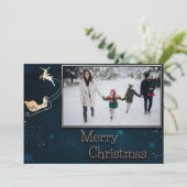 Blauwe Sterrennacht Familie Foto Kerst Kaart (Staand voorkant)