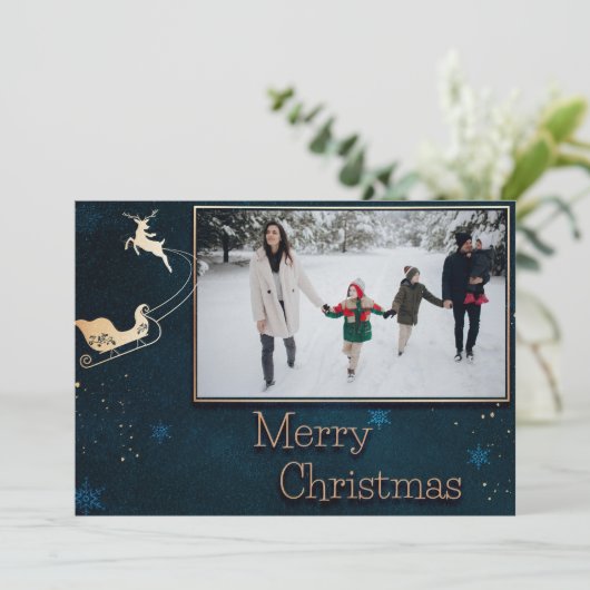 Blauwe Sterrennacht Familie Foto Kerst Kaart (Staand voorkant)