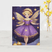  Blauwe Sterrennacht Kerstfee Kaart (Gele Bloem)