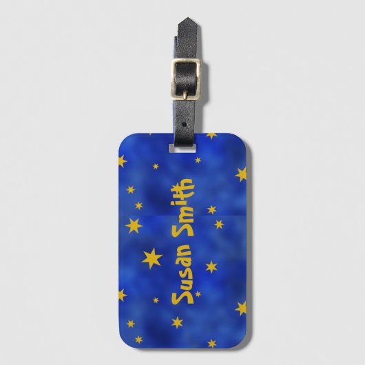 Blauwe Sterrennacht met gouden sterren Bagagelabel (Voorkant (verticaal))