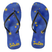 Blauwe Sterrennacht met gouden sterren Unisex Teenslippers (Voetbed)