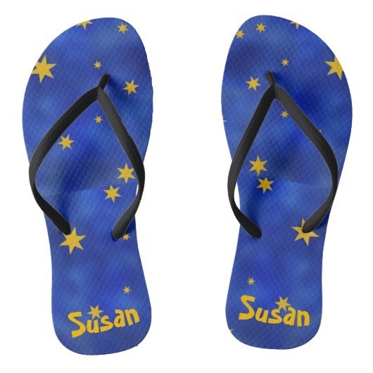 Blauwe Sterrennacht met gouden sterren Unisex Teenslippers (Voetbed)