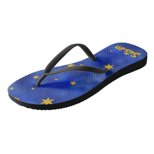Blauwe Sterrennacht met gouden sterren Unisex Teenslippers (Schuin)