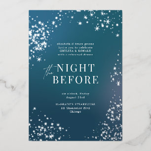 Blauwe Sterrennacht voor bruiloft repetitie diner Folie Uitnodiging
