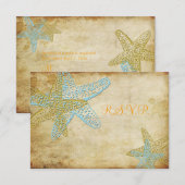 BLAUWE STERVIS TROUWKAARTEN IN RETRO-STIJL RSVP KAARTJE (Voorkant / Achterkant)