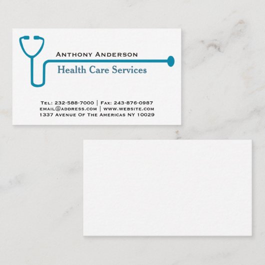 Blauwe stethoscoop visitekaartje (Voorkant / Achterkant)