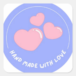 Blauwe Sticker met roze hartjes voor verpakkingen