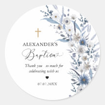 Blauwe sticker met wilde bloem voor jongensdoop