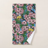 Blauwe stietvogels in de bloeiende kersenboom op b bad handdoek (Handdoek)