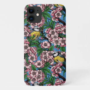 Blauwe stietvogels in de bloeiende kersenboom op b Case-Mate iPhone case